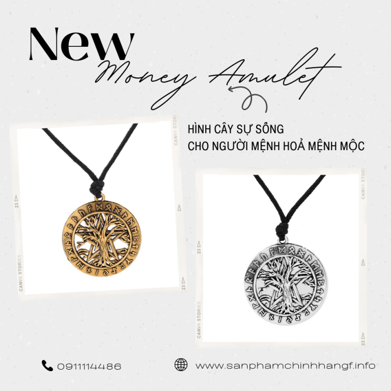 Money amulet hình cây sự sống bạc